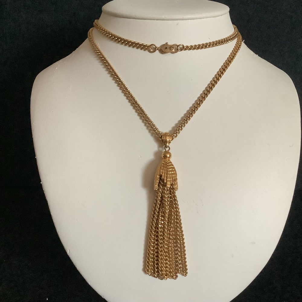 Vintage Monet gold tone tassel necklace.